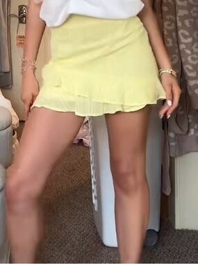 Altar'd State Pale Yellow Asymmetrical Ruffle Mini Skirt